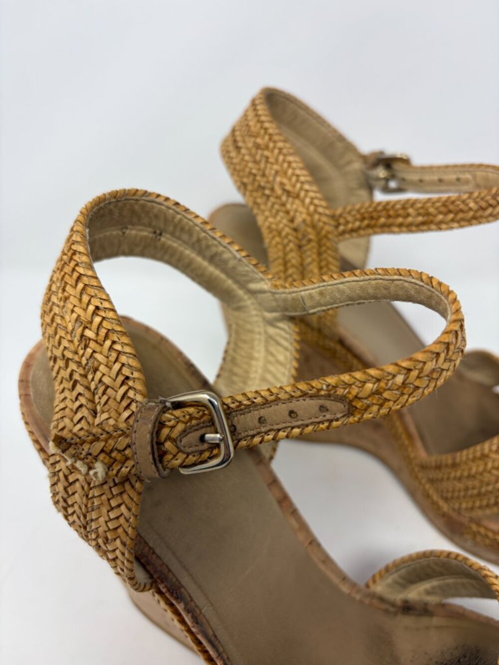 Stuart Weitzman Minx espadrille wedge sandals 9 cork straw ankle strap heeled - Picture 7 of 14
